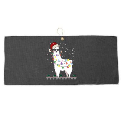 Christmas Llama Santa Hat Ugly Xmas Tree Alpaca Gift T Large Microfiber Waffle Golf Towel