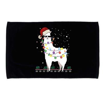 Christmas Llama Santa Hat Ugly Xmas Tree Alpaca Gift T Microfiber Hand Towel