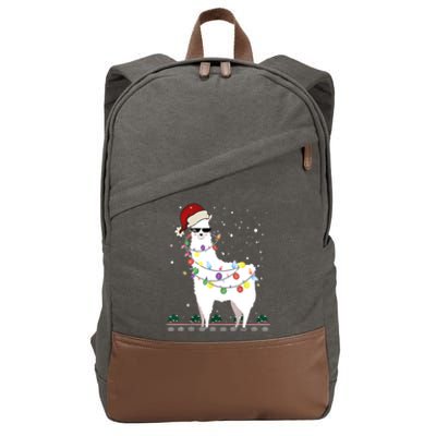 Christmas Llama Santa Hat Ugly Xmas Tree Alpaca Gift T Cotton Canvas Backpack