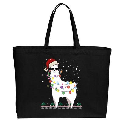 Christmas Llama Santa Hat Ugly Xmas Tree Alpaca Gift T Cotton Canvas Jumbo Tote