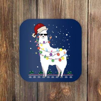 Christmas Llama Santa Hat Ugly Xmas Tree Alpaca Gift T Coaster