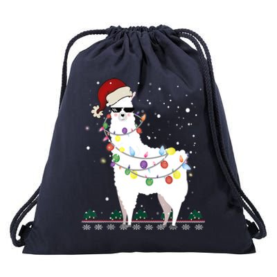 Christmas Llama Santa Hat Ugly Xmas Tree Alpaca Gift T Drawstring Bag