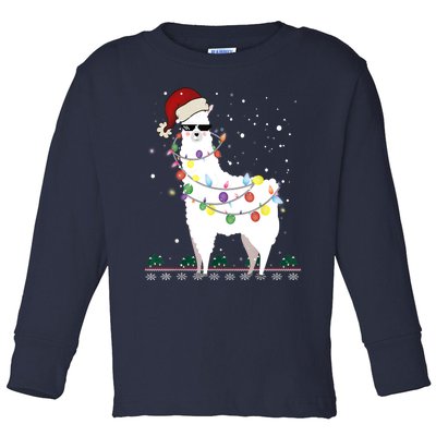 Christmas Llama Santa Hat Ugly Xmas Tree Alpaca Gift T Toddler Long Sleeve Shirt