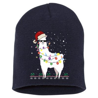 Christmas Llama Santa Hat Ugly Xmas Tree Alpaca Gift T Short Acrylic Beanie