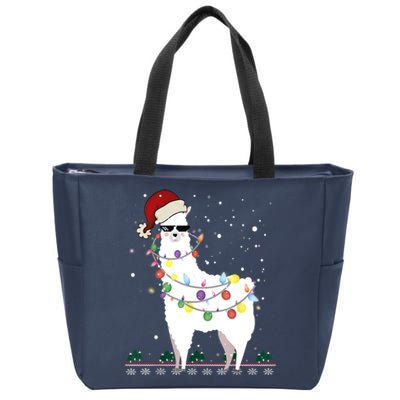 Christmas Llama Santa Hat Ugly Xmas Tree Alpaca Gift T Zip Tote Bag