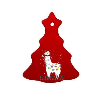 Christmas Llama Santa Hat Ugly Xmas Tree Alpaca Gift T Ceramic Tree Ornament