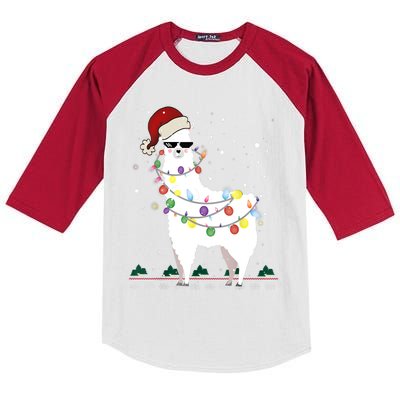 Christmas Llama Santa Hat Ugly Xmas Tree Alpaca Gift T Kids Colorblock Raglan Jersey