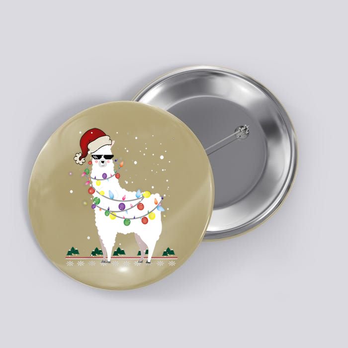 Christmas Llama Santa Hat Ugly Xmas Tree Alpaca Gift T Button