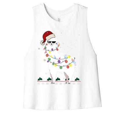 Christmas Llama Santa Hat Ugly Xmas Tree Alpaca Gift T Women's Racerback Cropped Tank