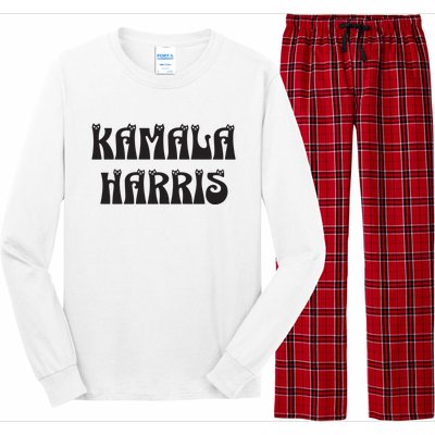 Cat Lettering Spelling Kamala Harris President Long Sleeve Pajama Set