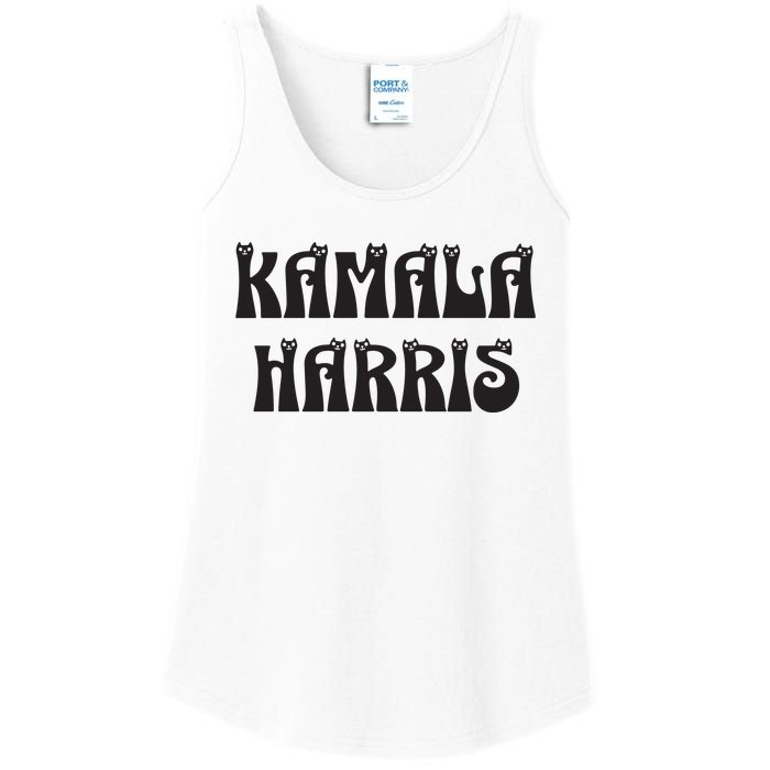 Cat Lettering Spelling Kamala Harris President Ladies Essential Tank