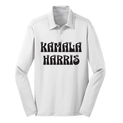 Cat Lettering Spelling Kamala Harris President Silk Touch Performance Long Sleeve Polo