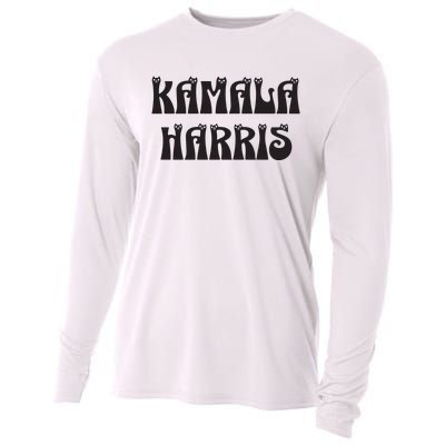 Cat Lettering Spelling Kamala Harris President Cooling Performance Long Sleeve Crew