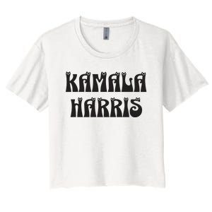 Cat Lettering Spelling Kamala Harris President Women's Crop Top Tee