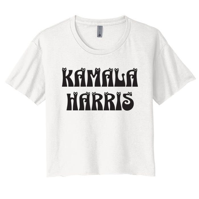 Cat Lettering Spelling Kamala Harris President Women's Crop Top Tee