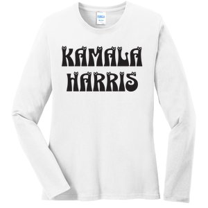 Cat Lettering Spelling Kamala Harris President Ladies Long Sleeve Shirt