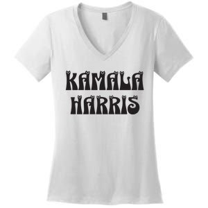 Cat Lettering Spelling Kamala Harris President Women's V-Neck T-Shirt