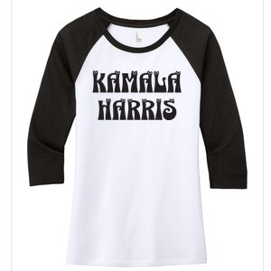 Cat Lettering Spelling Kamala Harris President Women's Tri-Blend 3/4-Sleeve Raglan Shirt