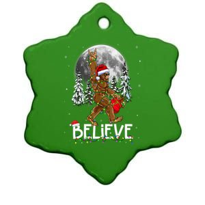 Christmas Lights Santa Bigfoot Funny Sasquatch Believe Xmas Gift Ceramic Star Ornament