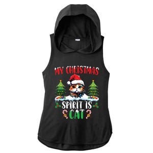 Cat Lover Santa Hat Christmas Lights My Christmas Spirit Cat Ladies PosiCharge Tri-Blend Wicking Draft Hoodie Tank