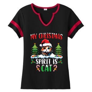 Cat Lover Santa Hat Christmas Lights My Christmas Spirit Cat Ladies Halftime Notch Neck Tee