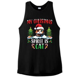 Cat Lover Santa Hat Christmas Lights My Christmas Spirit Cat Ladies PosiCharge Tri-Blend Wicking Tank