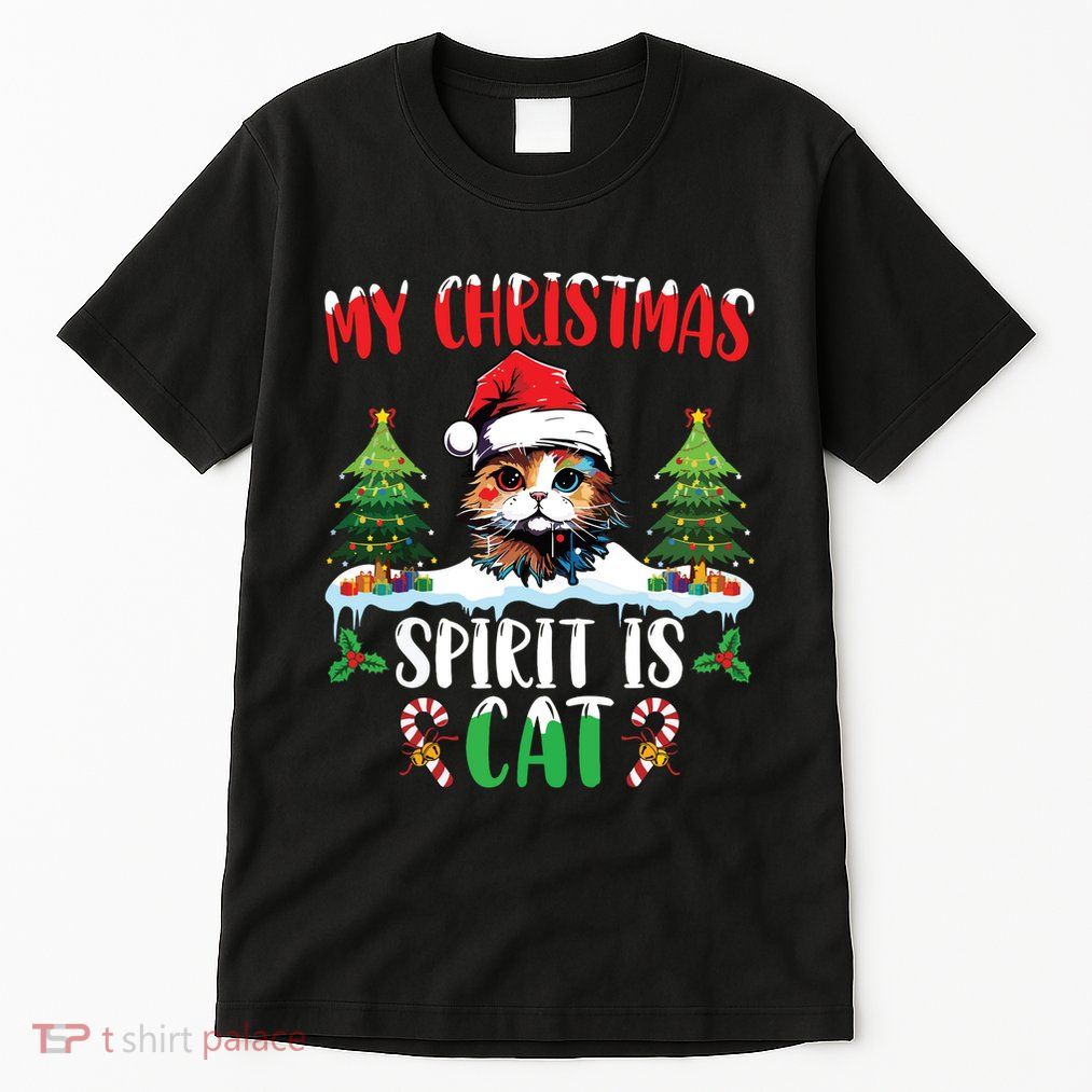 Cat Lover Santa Hat Christmas Lights My Christmas Spirit Cat Tall T-Shirt