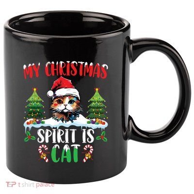 Cat Lover Santa Hat Christmas Lights My Christmas Spirit Cat 11oz C Handle Ceramic Mug