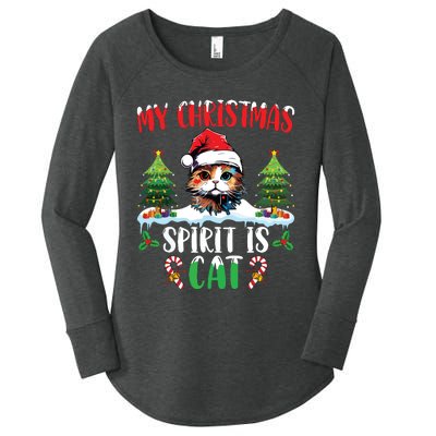 Cat Lover Santa Hat Christmas Lights My Christmas Spirit Cat Women's Perfect Tri Tunic Long Sleeve Shirt