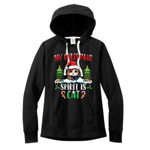 Cat Lover Santa Hat Christmas Lights My Christmas Spirit Cat Women's Fleece Hoodie