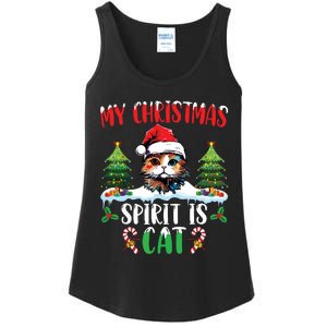 Cat Lover Santa Hat Christmas Lights My Christmas Spirit Cat Ladies Essential Tank