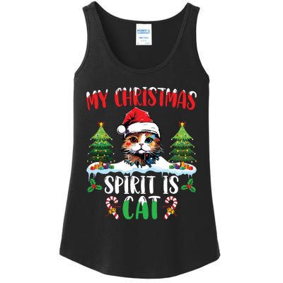 Cat Lover Santa Hat Christmas Lights My Christmas Spirit Cat Ladies Essential Tank