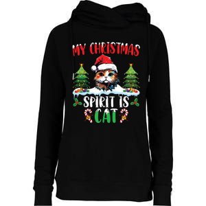 Cat Lover Santa Hat Christmas Lights My Christmas Spirit Cat Womens Funnel Neck Pullover Hood