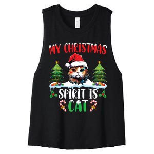 Cat Lover Santa Hat Christmas Lights My Christmas Spirit Cat Women's Racerback Cropped Tank