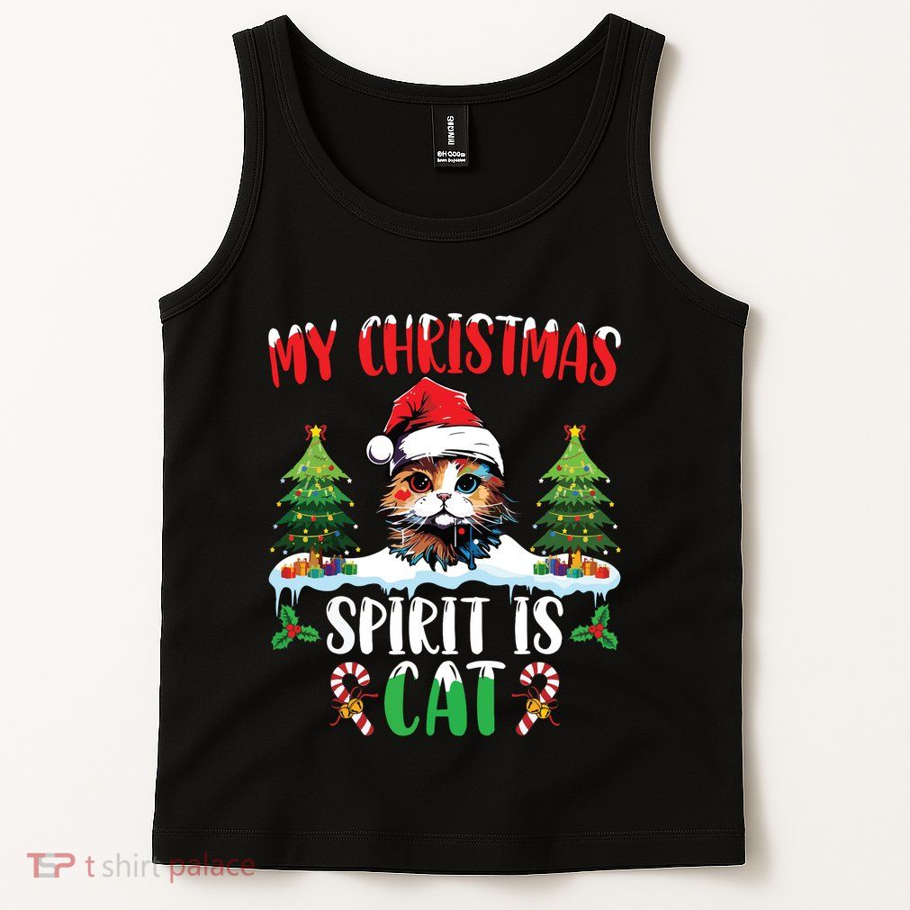 Cat Lover Santa Hat Christmas Lights My Christmas Spirit Cat Tank Top