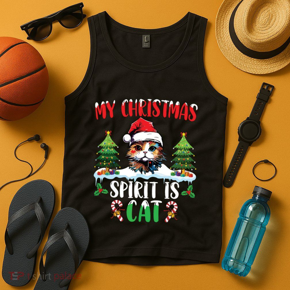 Cat Lover Santa Hat Christmas Lights My Christmas Spirit Cat Tank Top