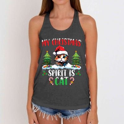 Cat Lover Santa Hat Christmas Lights My Christmas Spirit Cat Women's Knotted Racerback Tank