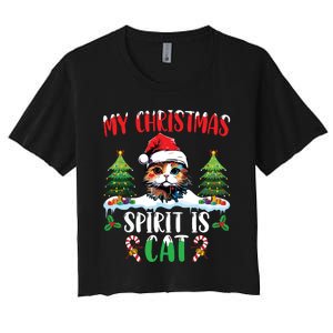 Cat Lover Santa Hat Christmas Lights My Christmas Spirit Cat Women's Crop Top Tee