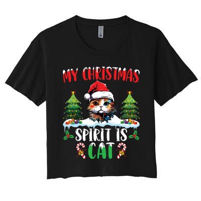 Cat Lover Santa Hat Christmas Lights My Christmas Spirit Cat Women's Crop Top Tee