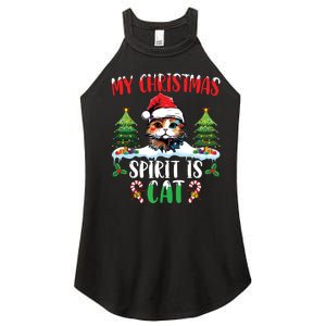 Cat Lover Santa Hat Christmas Lights My Christmas Spirit Cat Women's Perfect Tri Rocker Tank