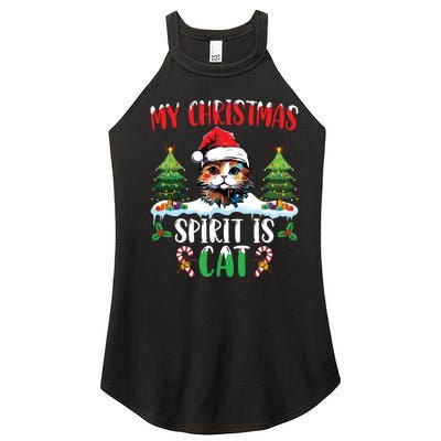 Cat Lover Santa Hat Christmas Lights My Christmas Spirit Cat Women's Perfect Tri Rocker Tank