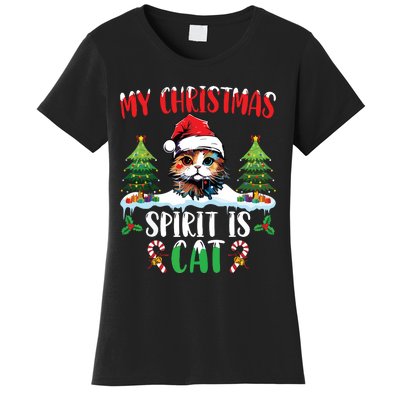 Cat Lover Santa Hat Christmas Lights My Christmas Spirit Cat Women's T-Shirt