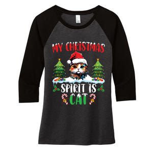 Cat Lover Santa Hat Christmas Lights My Christmas Spirit Cat Women's Tri-Blend 3/4-Sleeve Raglan Shirt