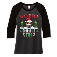 Cat Lover Santa Hat Christmas Lights My Christmas Spirit Cat Women's Tri-Blend 3/4-Sleeve Raglan Shirt