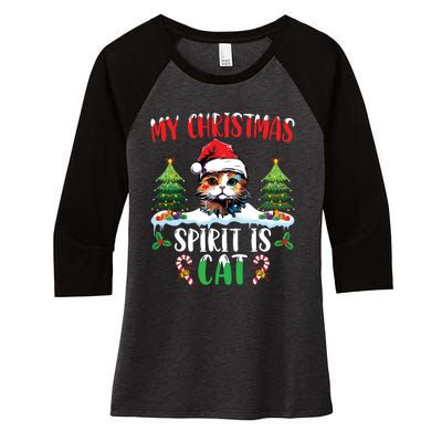 Cat Lover Santa Hat Christmas Lights My Christmas Spirit Cat Women's Tri-Blend 3/4-Sleeve Raglan Shirt