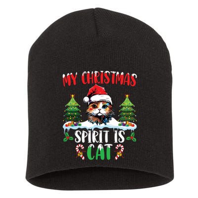 Cat Lover Santa Hat Christmas Lights My Christmas Spirit Cat Short Acrylic Beanie