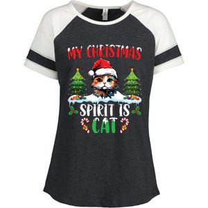 Cat Lover Santa Hat Christmas Lights My Christmas Spirit Cat Enza Ladies Jersey Colorblock Tee