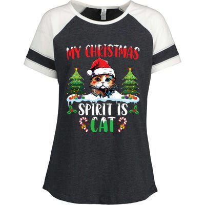 Cat Lover Santa Hat Christmas Lights My Christmas Spirit Cat Enza Ladies Jersey Colorblock Tee