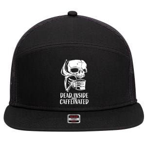 Coffee Lover Skull Dead Inside But Caffeinated Coffee Cup 7 Panel Mesh Trucker Snapback Hat