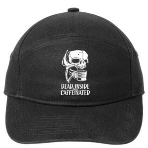 Coffee Lover Skull Dead Inside But Caffeinated Coffee Cup 7-Panel Snapback Hat